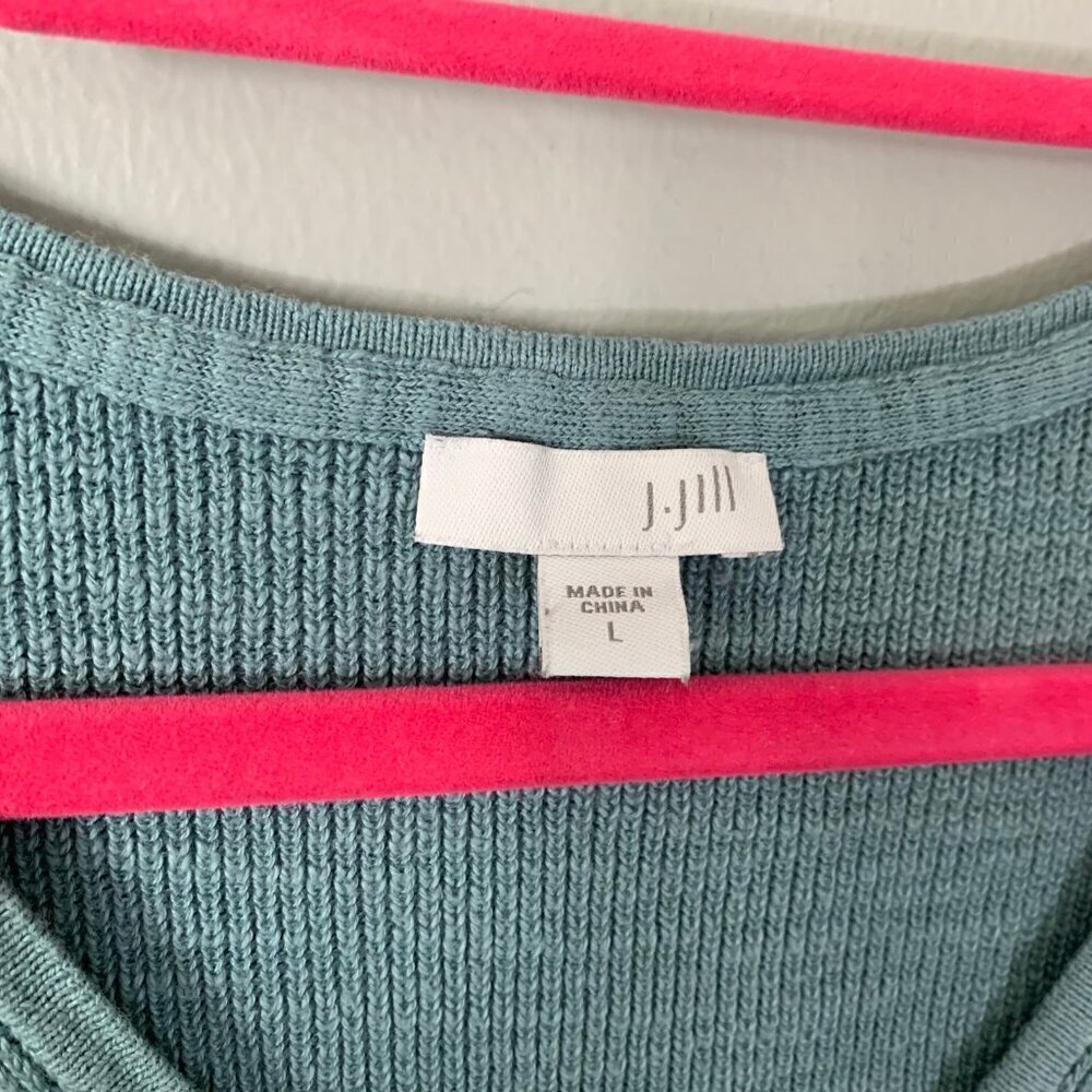 J. Jill Women Seafoam Blue Green V-Neck Textured Cotton Blend Knit‎ Sweater L - Picture 6 of 10